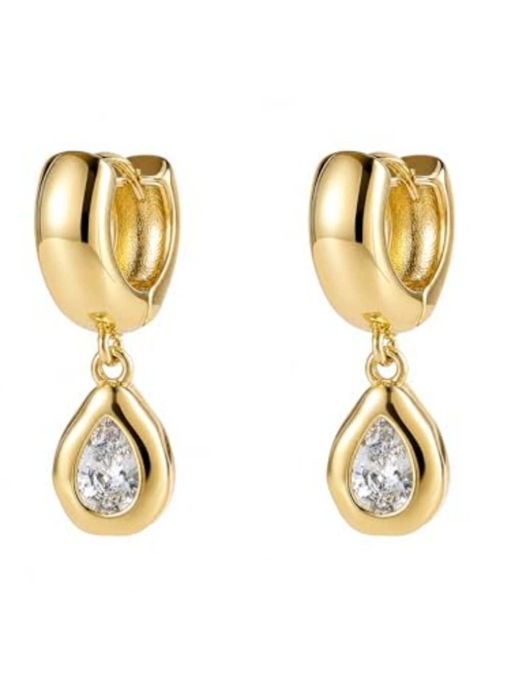 Chunky Statement Gold Dangle Earrings Women Bezel Cubic‎ Zirconia